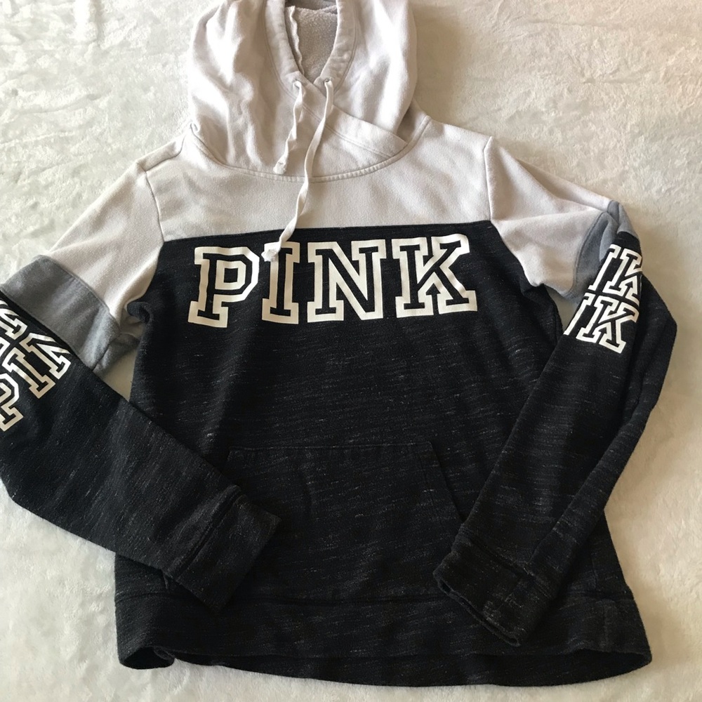 black, grey, & white PINK hoodie | size: x-small